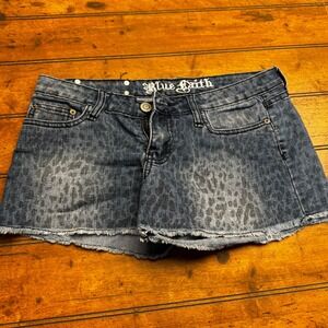 Blue Faith Womens Leopard Print Denim Shorts Blue‎ Medium Wash Cut Offs Size 5/6